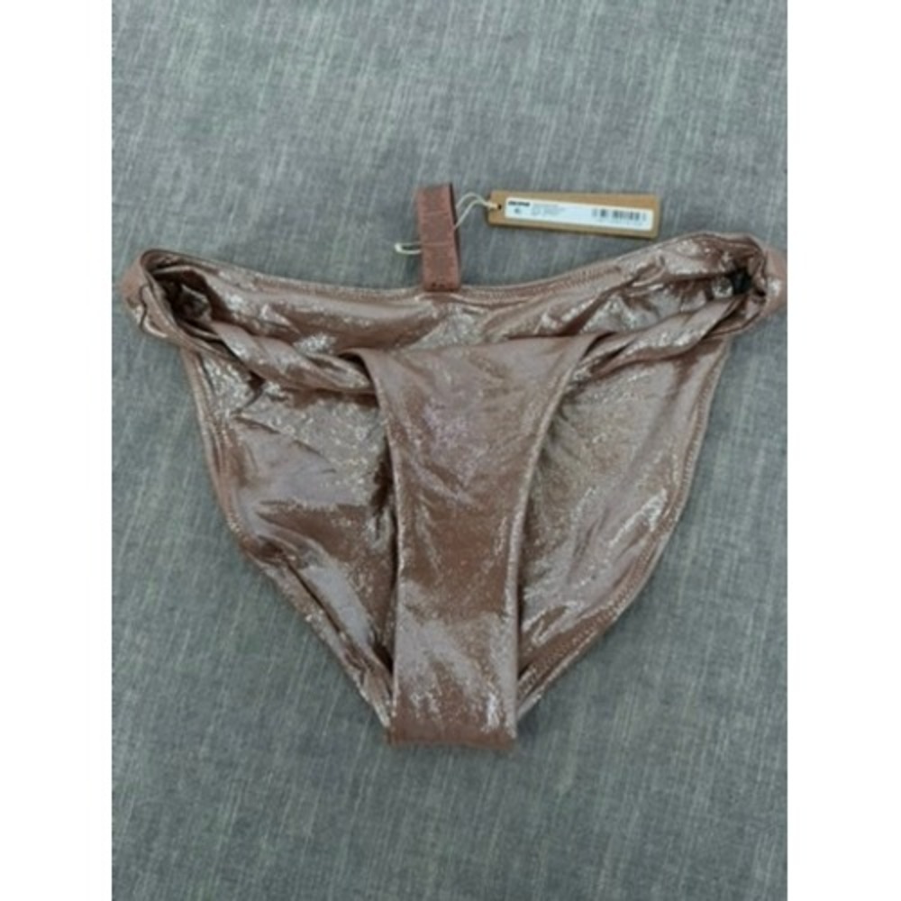 SKIMS Liquid Shine Twisted Bikini Bottom Cinnamon Metallic Brown Size Small NWT